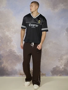 Emperor Men's Loose Fit Printed & Embroidered Short Sleeve T-Shirt - Black - View 3