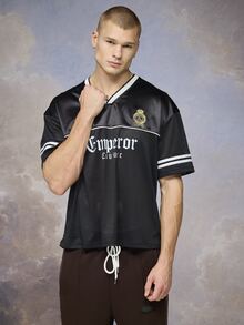 Emperor Men's Loose Fit Printed & Embroidered Short Sleeve T-Shirt - Black - View 1