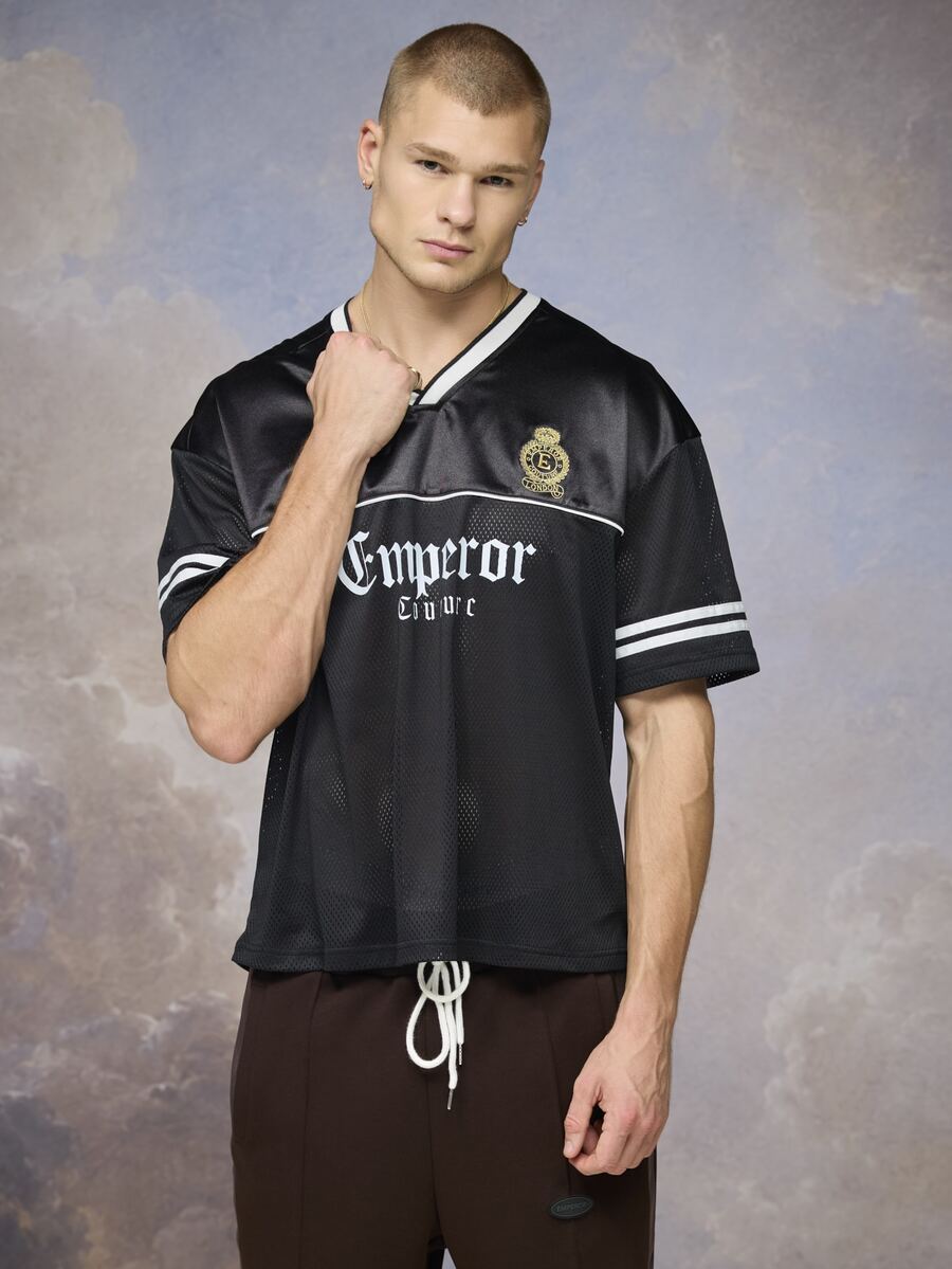 Emperor Men's Loose Fit Printed & Embroidered Short Sleeve T-Shirt - Black - View 1