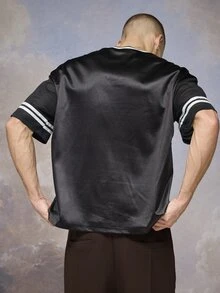 Emperor Men's Loose Fit Printed & Embroidered Short Sleeve T-Shirt - Black - View 2