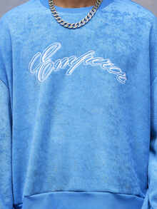 Emperor Sweater Pullover Pria Longgar Berbahan Handuk Biru dengan Bordir, Musim Gugur/Dingin - Biru - View 6