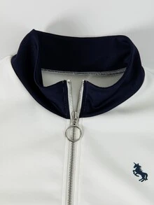 GlowEve 女款 2 件套運動服：拼色拉鍊領夾克 + 海軍藍抽繩寬腿長褲，START E 日常徒步、秋季休閒、健身、旅行適用 - 彩色 - 查看 4