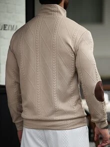 Manfinity CasualCool Men's White Autumn Half-Zip Stand Collar Sweatshirt, Minimalist Style Textured Half-Zip Pullover - White - View 9