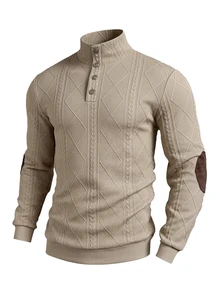 Manfinity CasualCool Men's White Autumn Half-Zip Stand Collar Sweatshirt, Minimalist Style Textured Half-Zip Pullover - White - View 4