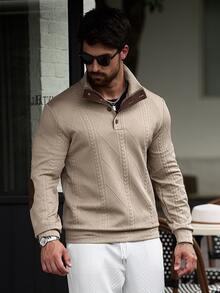 Manfinity CasualCool Men's White Autumn Half-Zip Stand Collar Sweatshirt, Minimalist Style Textured Half-Zip Pullover - White - View 1