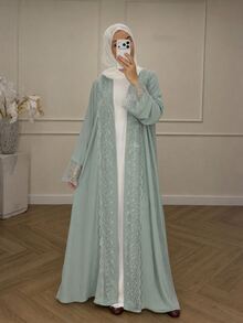 Yasmyna Set Jubah Wanita 2 Potong Kasual Longgar Elegan dengan Hiasan Renda - Mint Green - View 4