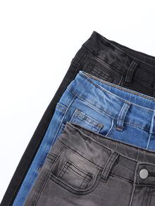 SHEIN 3件組男孩牛仔褲 時尚休閒寬鬆舒適面料 黑色灰色藍色 破舊水洗 百搭百搭款 適合學校家庭夏季 - 彩色 - 查看 5