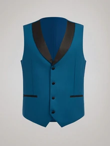 Officeau Men's 3pcs Dusty Blue Colorblock Shawl Collar Luxury Suits, Blazer& Vest& Trousers, Tuxedos For Wedding/ Evening/ Prom/ Party - Dusty Blue - View 6