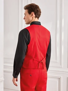 Officeau Men's 3pcs Red Colorblock Shawl Collar Luxury Suits, Blazer & Waistcoat & Pants, Tuxedos For Wedding/ Evening/ Prom - Red - View 7