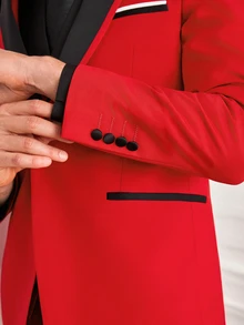 Officeau Men's 3pcs Red Colorblock Shawl Collar Luxury Suits, Blazer & Waistcoat & Pants, Tuxedos For Wedding/ Evening/ Prom - Red - View 9