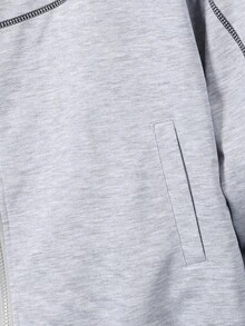 2pcs Teen High Street 2pcs Set Grey Hoodie Sweatshirt & Straight Pants Outfits Contrast Stitch Graphic Sweatsuit For Fall Style Outfits Wear - Grey - View 4