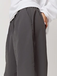 Musera Petite Elasticated Waist Nylon Parachute Trousers Autumn Winter Back To School Daily Everyday - Dark Grey - View 4