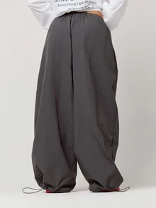 Musera Petite Elasticated Waist Nylon Parachute Trousers Autumn Winter Back To School Daily Everyday - Dark Grey - View 3