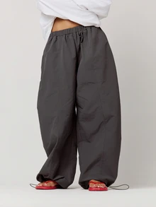 Musera Petite Elasticated Waist Nylon Parachute Trousers Autumn Winter Back To School Daily Everyday - Dark Grey - View 5