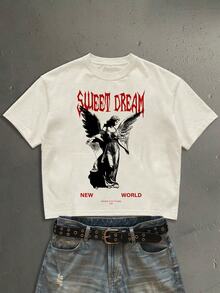 Manfinity ZONE917 Men Letter & Angel Figure Graphic Tee - Apricot - View 1