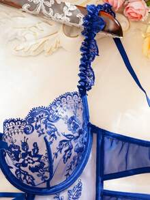SHEIN 性感透視刺繡兩件套 - 藍色 - 查看 6