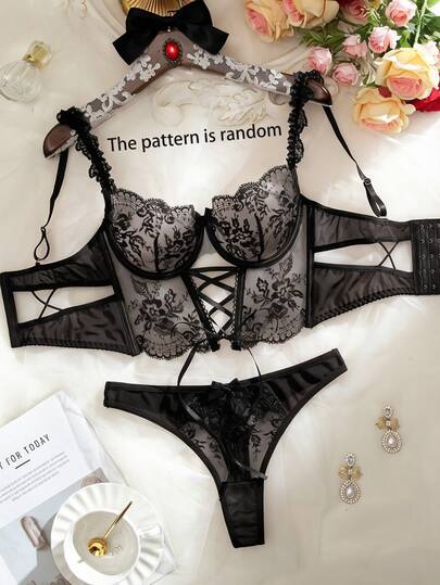 SHEIN Sexy Sheer Embroidered 2-Piece Set