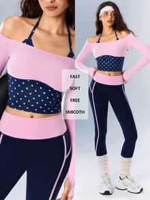 VARSIVA Polka Dot Faux Two-Piece Patchwork Casual Versatile Daily Travel Sports T-Shirt - Multicolor - View 6
