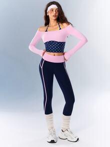 VARSIVA Polka Dot Faux Two-Piece Patchwork Casual Versatile Daily Travel Sports T-Shirt - Multicolor - View 7