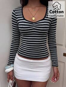 SHEIN Teen Girl Teen Girls Black & Gray Striped Halloween Long Sleeve T-Shirt - Grey - View 4