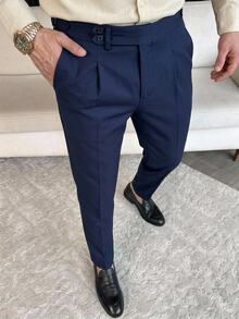 Claim Dot 男士正式西裝長褲，彈性腰部設計，極簡修身版型，適合日常穿著與工作 - 藏蓝色 - 查看 2