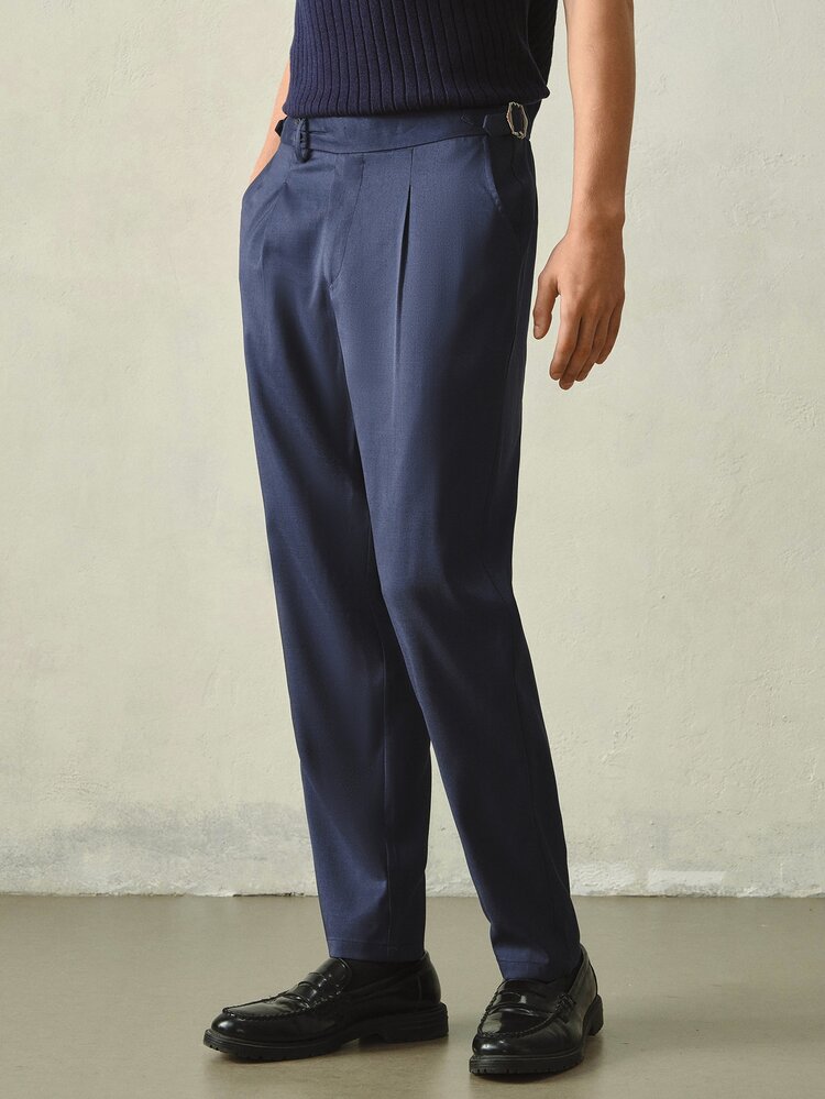 Claim Dot Formal Men's Suit Pants, Flexible Waist Design, Minimalist Fit Style, Suitable For Daily Wear And Work, Men's Long Pants - Navy Blue - View 6
