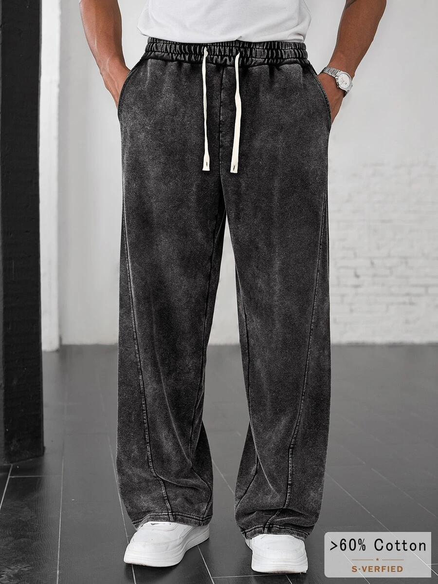 SLATEMANN Men's Drawstring Waist Casual Versatile Daily Wear Sweatpants - Black - View 1
