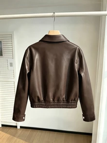 SHEIN Elladie kids Girls' Loose Black Fashion Street PU Leather Long Sleeve Lightweight Jacket - Brown - View 4