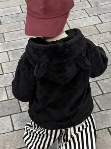 SHEIN Boys' Plaid Pattern Hooded Shacket, Spring/Autumn Baby White Baby - Black - View 9