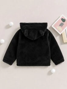 SHEIN Boys' Plaid Pattern Hooded Shacket, Spring/Autumn Baby White Baby - Black - View 2
