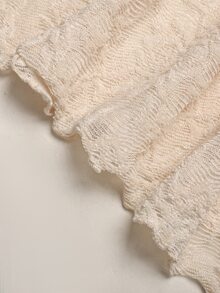 SHEIN 青少年女孩杏色針織蕾絲不對稱肩中長洋裝，金色花朵裝飾，優雅單肩設計，秋冬派對洋裝 - 杏色 - 查看 8