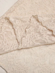 SHEIN 青少年女孩杏色針織蕾絲不對稱肩中長洋裝，金色花朵裝飾，優雅單肩設計，秋冬派對洋裝 - 杏色 - 查看 9