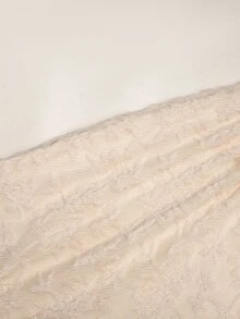 SHEIN 青少年女孩杏色針織蕾絲不對稱肩中長洋裝，金色花朵裝飾，優雅單肩設計，秋冬派對洋裝 - 杏色 - 查看 6