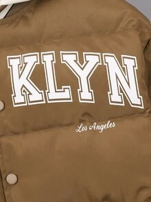 1pc Teen Boys Coffee & Cream Color Baseball Jacket, 2 In 1 Quilted Padded Coat, Suitable For Autumn/Winter Outdoor, Travel And Various Occasions - Coffee Brown - View 5