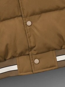 1pc Teen Boys Coffee & Cream Color Baseball Jacket, 2 In 1 Quilted Padded Coat, Suitable For Autumn/Winter Outdoor, Travel And Various Occasions - Coffee Brown - View 6