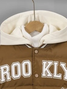 1pc Teen Boys Coffee & Cream Color Baseball Jacket, 2 In 1 Quilted Padded Coat, Suitable For Autumn/Winter Outdoor, Travel And Various Occasions - Coffee Brown - View 8