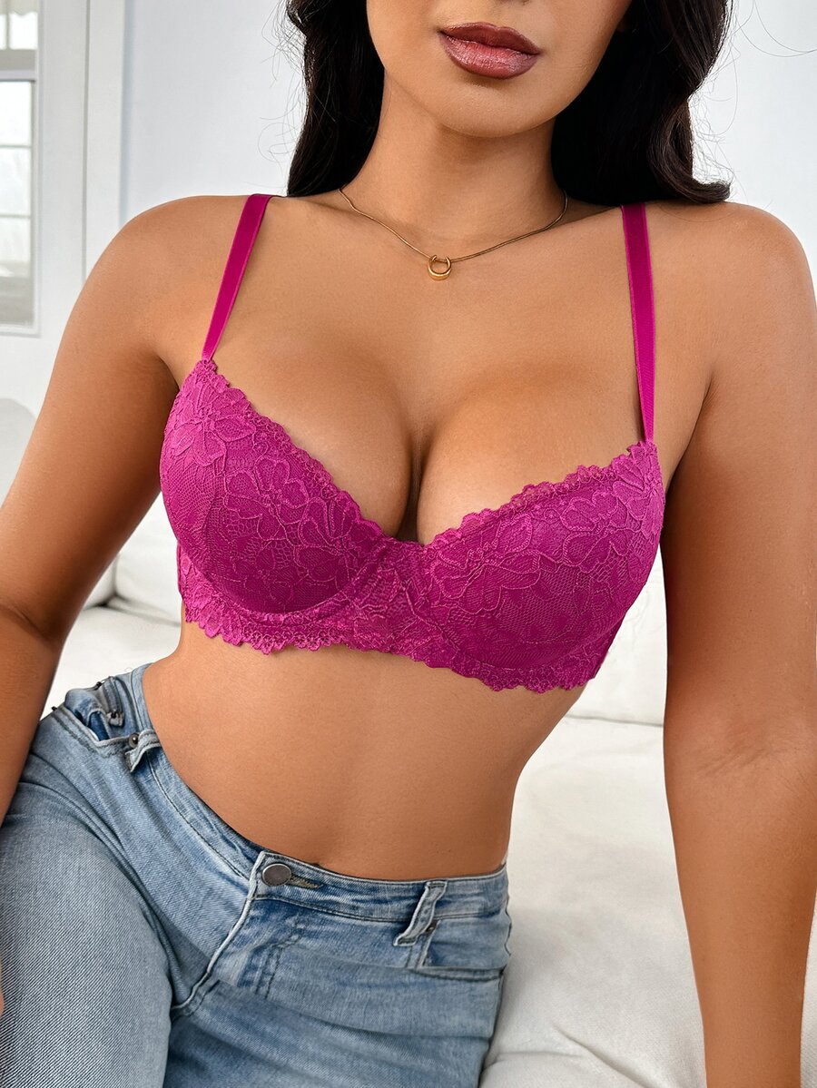 DesireSculpt Women's Solid Color Minimalist Daily Wear Underwire Bra - Hot Pink - View 1