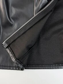 Coolane Women's Fall/Winter Streetwear Casual Party Rave Outfit Punk Preppy Chic Basic Warm Slim Fit Zipper Closure Motorcycle Black Leather Jacket - Black - View 9