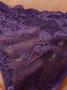 Crystal Vow 2pcs/Set Bra Tanpa Kawat Renda Seksi Warna Polos untuk Wanita - Purple - View 7