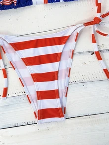 SHEIN Swim 2026春夏红色旗帜图案蓝底白星侧系细肩带女士比基尼两件套泳衣美国泳装红白蓝比基尼美国国旗泳装女士7月4日比基尼套装美国国旗比基尼美国泳装美国比基尼7月4日比基尼美国比基尼 - 彩色 - 查看 8