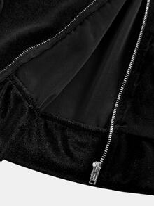 SHEIN Girlism KIDS Teen Girls Black 2Pcs Velvet Hoodie Sweatshirt And Pants Set Pullover Matching Tracksuit Casual Fall Winter Outfit Perfect For New Year - Black - View 7