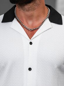 Manfinity CasualCool Men's Contrast Color Lapel Long Sleeve Single-Breasted Casual Shirt - Black and White - View 6