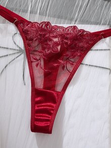 SHEIN 紫色浪漫田園風女款刺繡兩件式性感套裝 - 酒紅色 - 查看 7