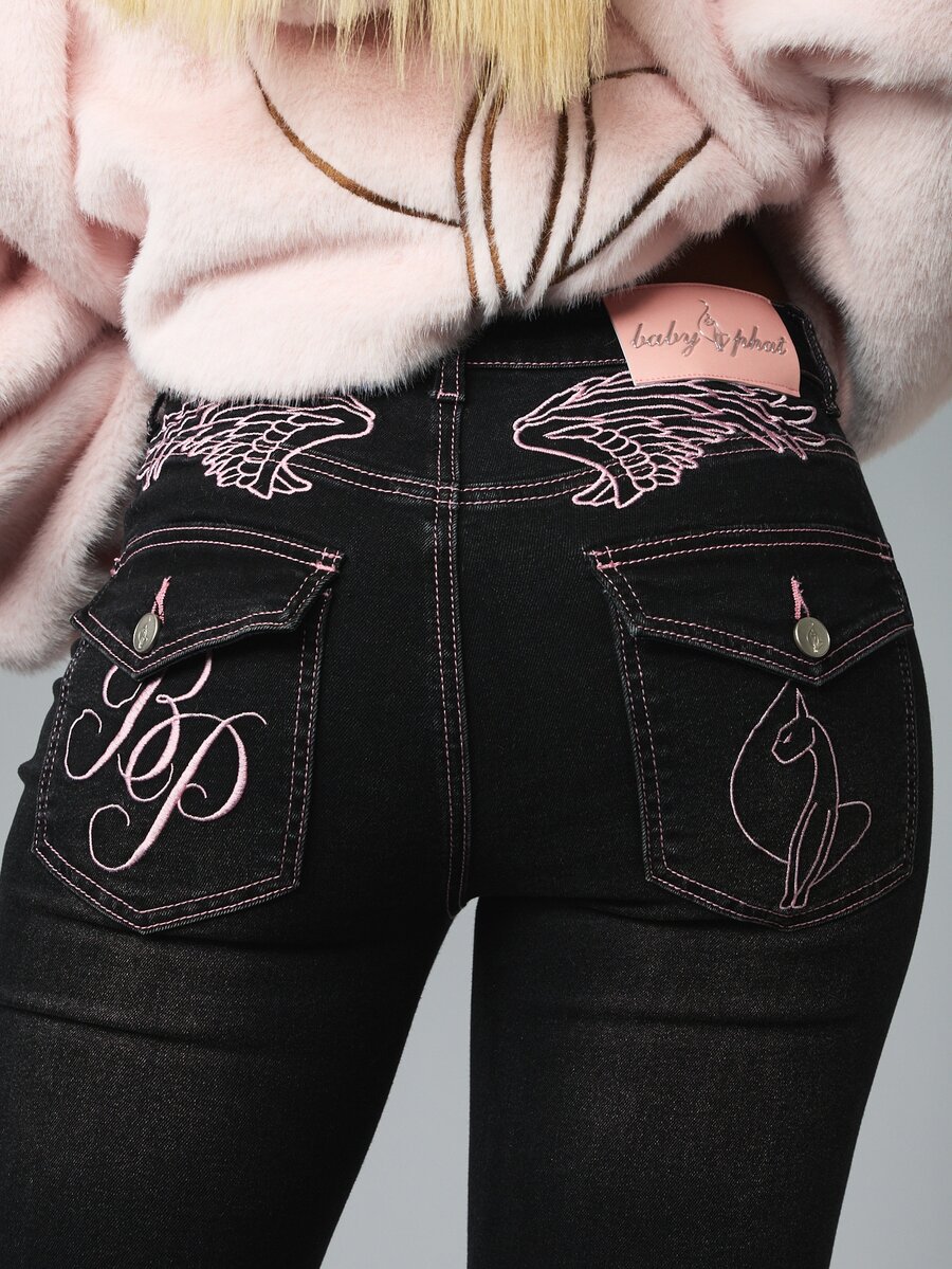 BABYPHAT Women's Casual Daily Travel Denim Jeans With Pockets And Buttons - Black - View 1
