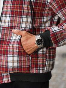 Manfinity CasualCool Men's Autumn Plaid Long Sleeve Zip Front Drawstring Hooded Jacket, Christmas - Multicolor - View 6