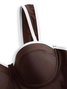 Swim Oasis Pakaian Renang Pantai Wanita Musim Semi/Panas, Baju Renang Terusan Warna Polos + Rok, Pakaian untuk Pergi Keluar - Coklat - View 5