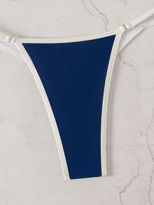 Costavie Women's Summer Beach Letter Print Halter Tie Sexy Bikini And Triangle Bottom Two-Piece Swimwear Set - Blue - View 6