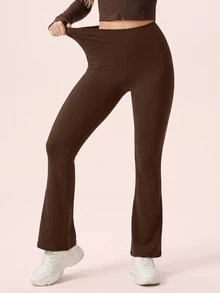 SHEIN Sovereign Charm Women's Minimalist Athletic Essential Versatile Sports Flare Leggings For Fitness Pilates Yoga Dark Blue Winter - Brown - View 3