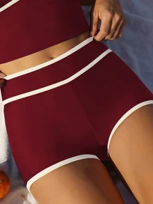 Costavie Setelan Baju Renang Dua Potong Wanita Warna Burgundy, Bikini Tankini Pinggang Tinggi dengan Tali Bahu Tipis dan Cup Segitiga Kontras untuk Pesta Pantai Musim Panas yang Elegan - Burgundy - View 6
