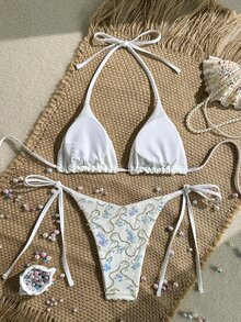 Costavie Swim Mod-D 两件套彩色亮片特殊面料三角罩杯文胸和侧系带泳裤性感比基尼套装，春夏串珠比基尼串珠泳衣花卉比基尼贝壳比基尼贝壳比基尼亮片泳衣白色比基尼亮片比基尼 - 彩色 - 查看 2